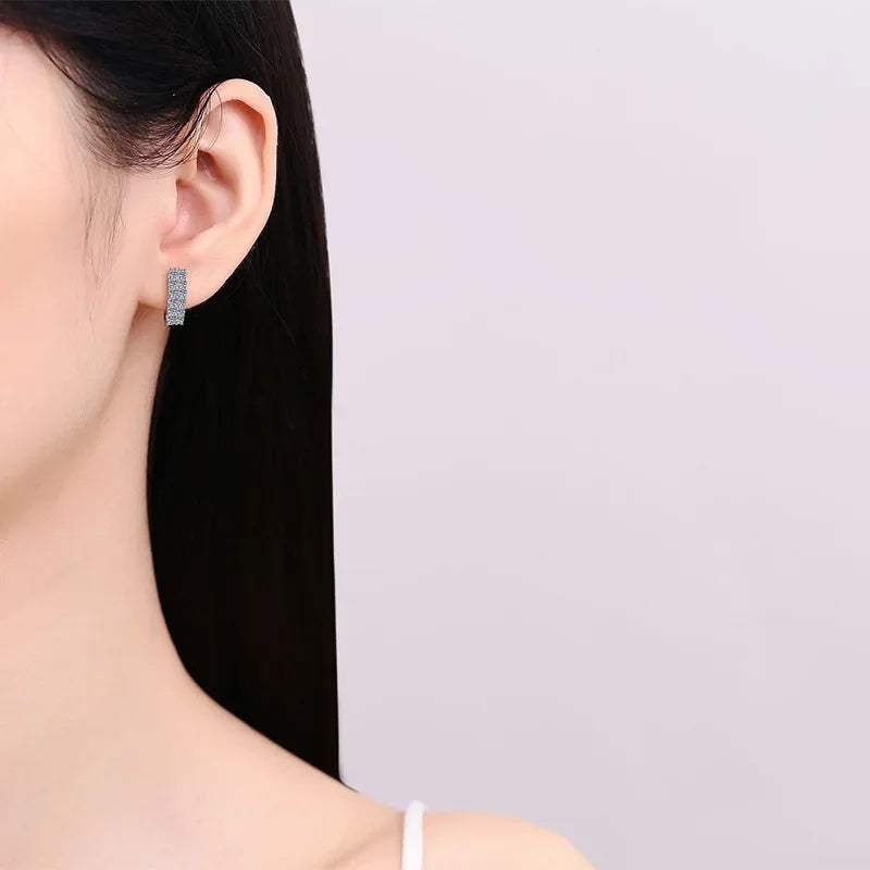 0.72cttw 2mm 100% Full Moissanite Hoop Earrings for Women Double Halo Lab Diamond Earring 925 Sterling Silver Wholesale