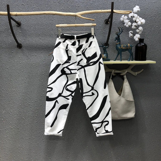 Jeans for women Streetwear Fashion Graffiti Print Jeans