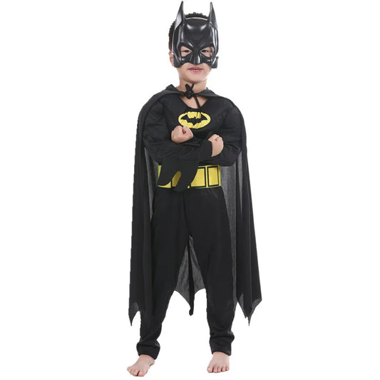 Boys Muscle Costumes with Mask Cloak Movie Character Superhero Cosplay Party Role Play