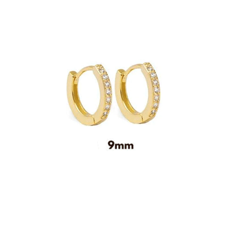 925 Sterling Silver Gold Zircon CZ 5mm 6mm 7mm 8mm To 13mm Huggies Hoops Piercing Pendiente Clips Luxury Fine Jewelry