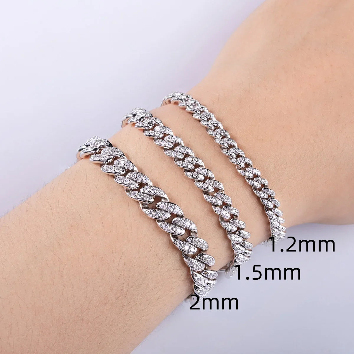 Moissanite Cuban Bracelet Hip Hop 925 Sterling Silver 1.2mm/1.5mm/2mm Flashy Heavy Metal Statement for Men & Women