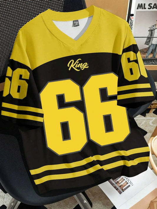 2025 Summer new men's 66 Letter King Printed T-shirt Men's short sleeve sportswear Football T-shirt Vintage T-shirt men's clothi
