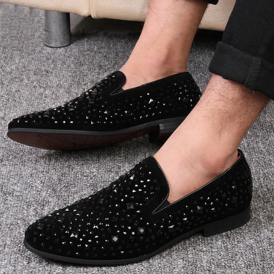Black Spikes 2022 New Brand Mens Loafers Luxury Shoes Denim And Metal Sequins High Quality Casual Men Shoes