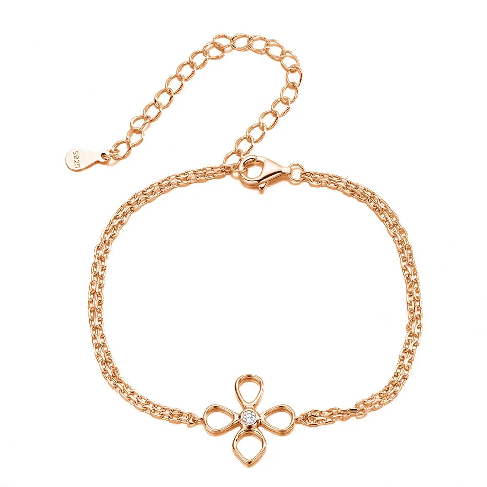Flower Adjustable All Moissanite Bracelets for Women Girls Gift Dainty Jewelry Lab Diamond Chain Pure S925 Silver Bangle