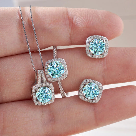 S925 Sterling Silver jewelry for women 1 carat moissanite diamond 3 pieces set necklace ring earrings wedding party