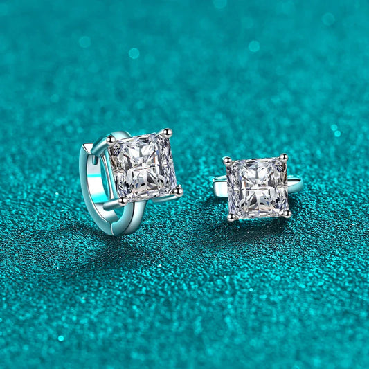 1ct 2ct D Color Princess Moissanite Hoop Earring for Women Sparkling Lab Diamond 925 Sterling Silver Wedding Earrings