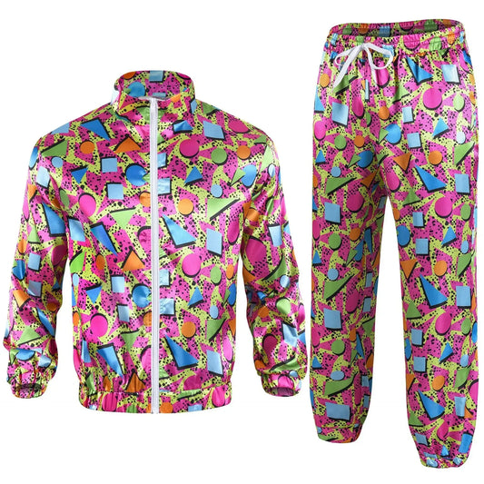 1990s Disco Tracksuit 2pcs Jogging Wear Retro Style Carnival Theme Party Suit Live Cosplay Jacket and Pants cosplay costumes