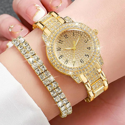 6PCS/Set Luxury Full Diamond Women Watches Fashion Ladies Quartz Wristwatch Jewelry Set Reloj Mujer(Without Box)