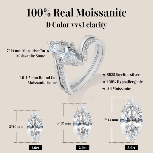 Luxury Marquise Cut Moissanite Stacking Rings S925 Silver Split Shank Engagement Band Women Bridal Sets Wedding Jewelry