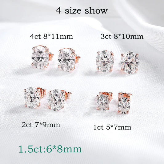 Rose Gold 1-4CT Oval Cut Moissanite Stud Earrings for Women Girls Jewelry Lab Diamond Classic Earring Pure S925 Silver