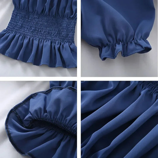 Short Chiffon Shirt Square Neck Top Puff Sleeve Design Women's Short Sleeve Thin Shirt Womens Blouses Wholesale