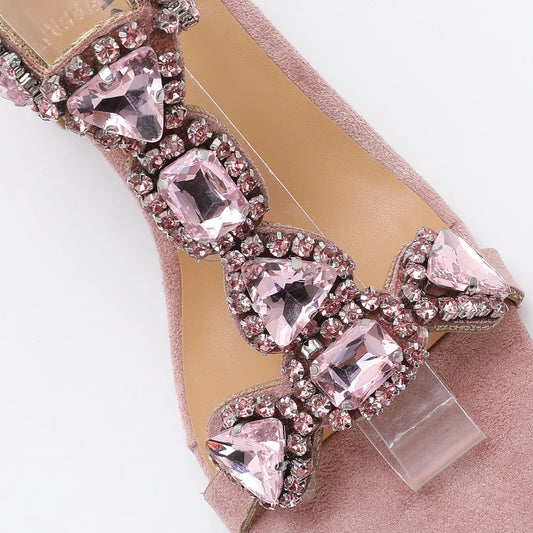 Glamorous Pink/Green Gemstone High Heel Sandals Women's Elegant Rhinestone Ankle Strap Party Wedding Footwear