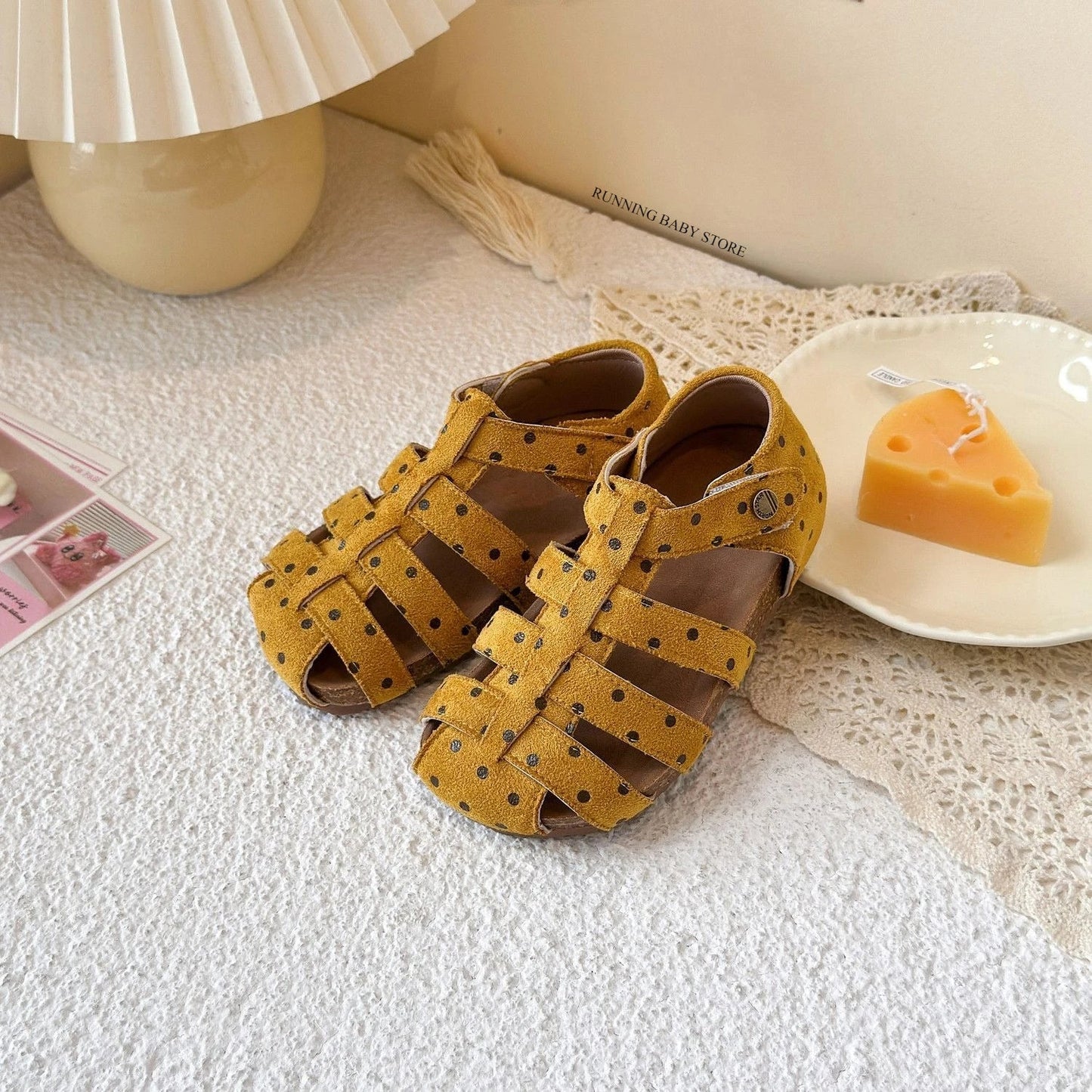All Over Print Polka Dot Children Sandals for Girls Suede Leather Summer Students Holiday Shoes Girl Daily Shoes Cut-outs I05103