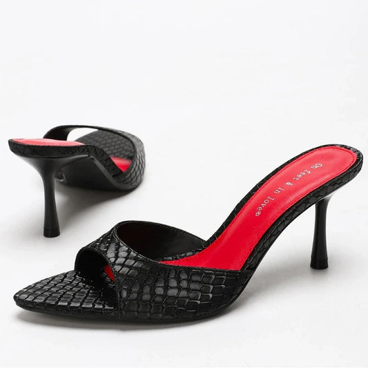 Sexy Brand High Heels Slides Female Slippers New Summer Open Toe Sandals Female Concise Mature Designer Banquet Party Shoe Woman