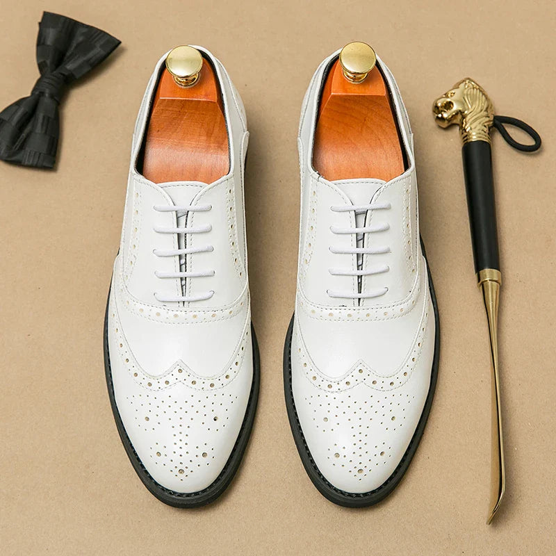 Luxury Italian White Groom Leather Shoes Men's Business Wingtip Oxfords Monk Lace-up Brock Banquet Wedding Formal Shoes for Men