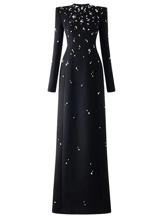 Designer Fashion Women's Rhinestone Diamonds Beaded Long Maxi Dress
