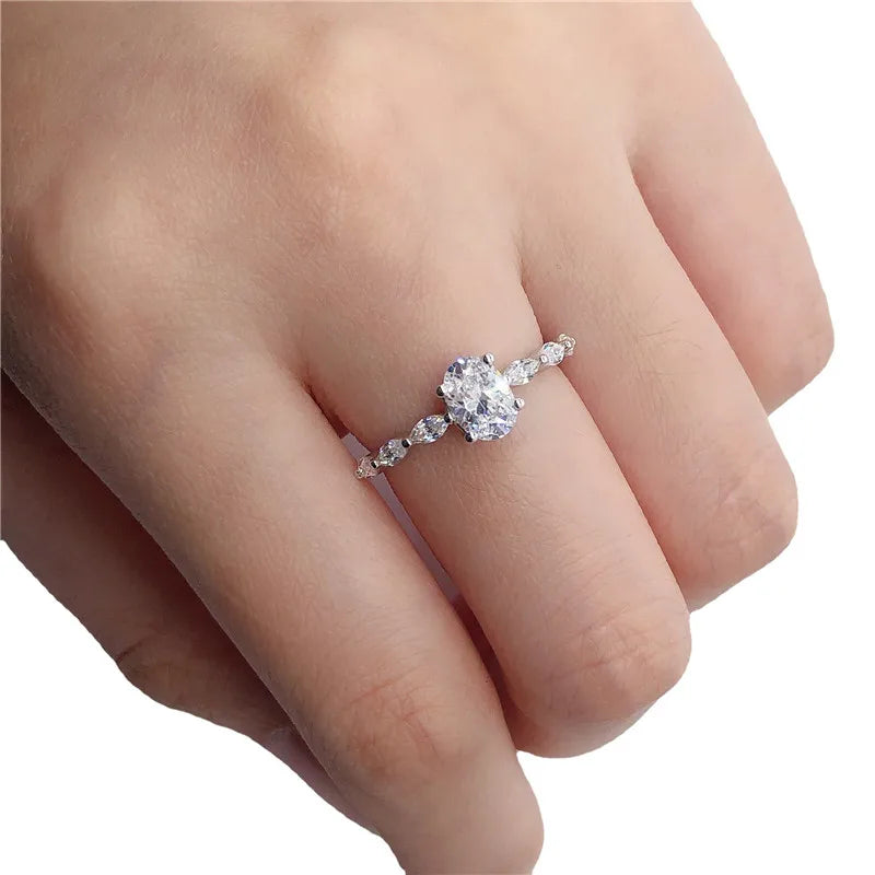 1 CT 2CT Oval Moissanite Ring 925 Sterling Silver Plated 18K Gold Engagement Rings Pass Diamond Test Luxury Moissanite Jewelry