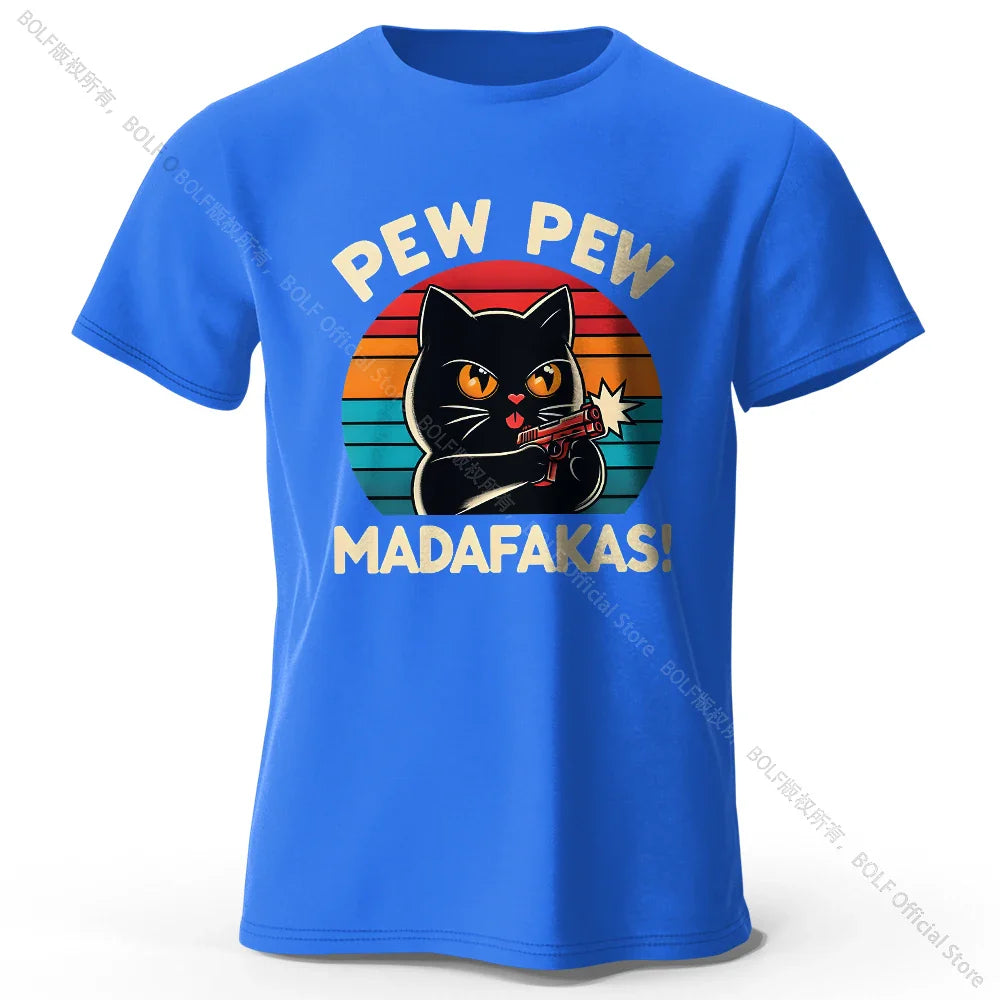 Cute Hand-Drawn Cat Doodle Print 100% Cotton T-Shirt, Ultra Soft Round Neck Short Sleeve Tee for Men & Women