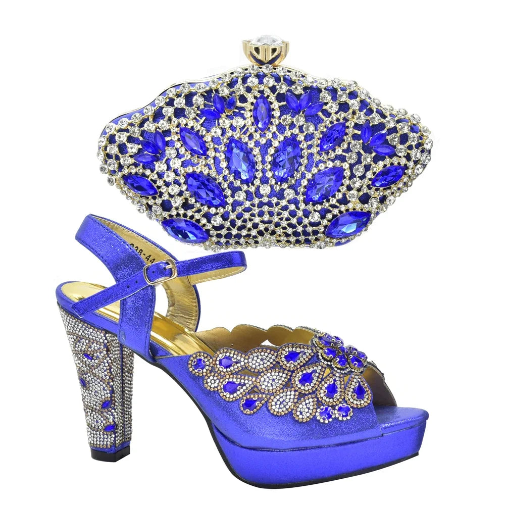 New Italian Shoes and Bags Matching Set with Rhinestone Shoes for Women 2025 Designer Luxury High Heels Shoes for Women Elegant