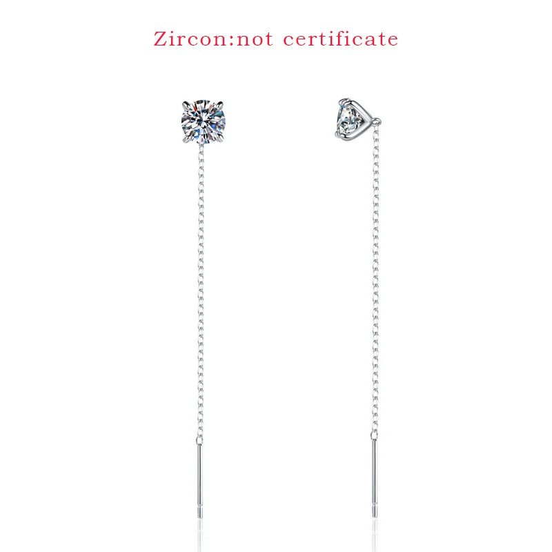 5/6.5mm Tassel Round Cut Moissanite Drop Earring for Women Classic Four-claws Lab Diamond Ear Jewelry 925 Sterling Silver