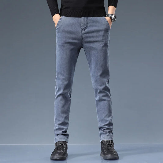 Smil Straight Men Jeans Autumn casual black gray denim trousers pants for man korea clothing