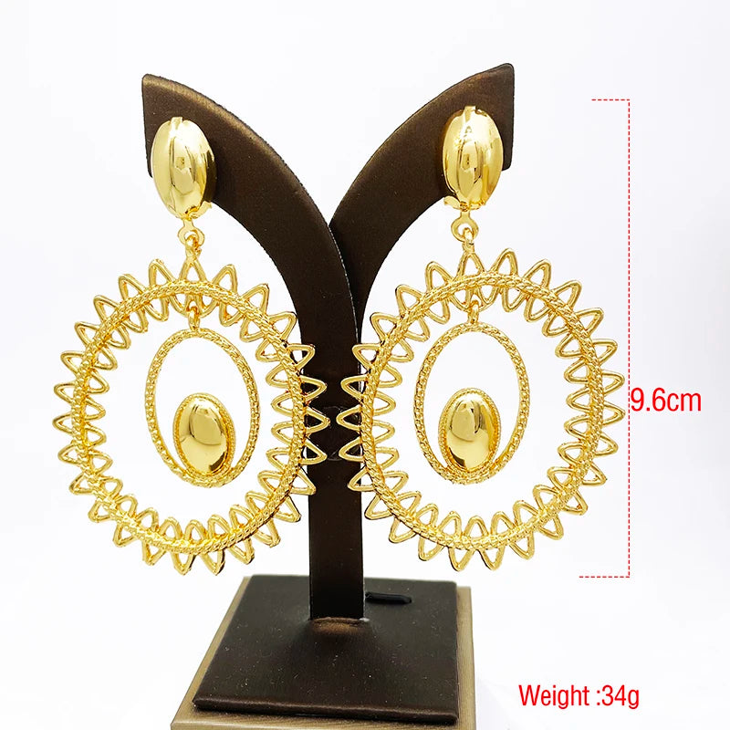 Gold Color Earrings For Women Fashion Jewelry 18k Gold Plated Big Drop Earrings Wedding Party Accessories Gift Trending