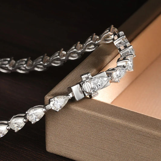 3x5mm Pear Cut Moissanite Tennis Bracelets for Women s925 Sliver Plated 18k White Gold Hiphop Party Bracelet Wholesale
