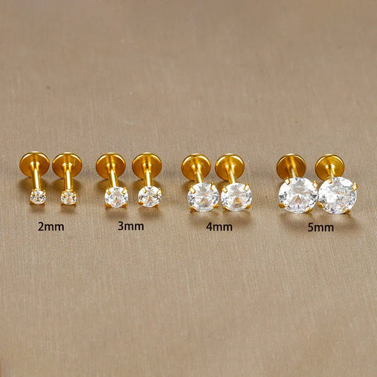 2PC Labret Tragus Stud Earrings 16G Surgical Stainless Steel CZ Crystal Monroe Helix Cartialge Conch Medusa Lip Body Piercing