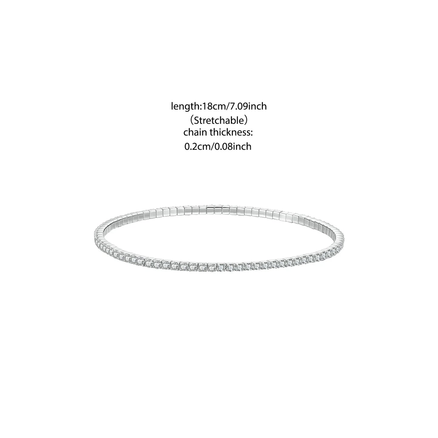 925 Sterling Silver Luxury Full-Pavé Tennis Bracelet Stretchable Round Cubic Zirconia Chain Classic Women Wedding Gift