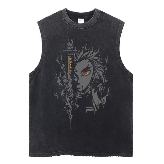 Anime Demon Slayer Printed Men's Tank Tops Summer Y2k Washed Cotton Vintage Gym Vest Women's Casual Sleeveless Shirts Steetwear