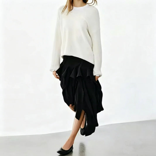 Irregular Hem Skirt Women's New Style Asymmetric mid Waist Skirt Simple Mysterious Personaliti Slimming Style