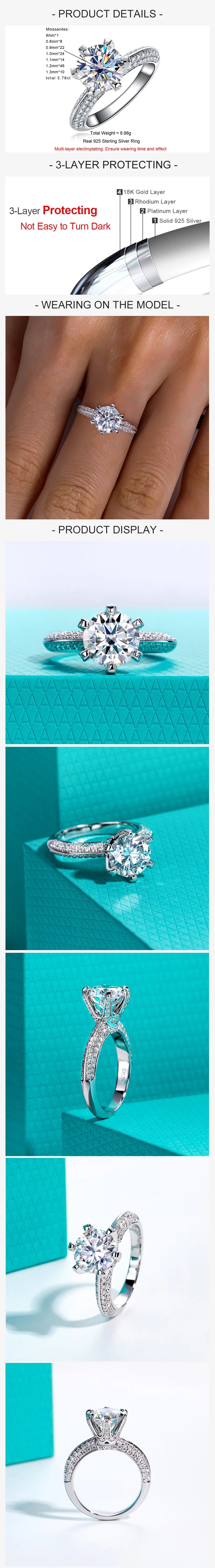 3ct D Color Moissanite Engagement Ring 18K Gold Plated 925 Sterling Silver Wedding Band for Women Jewelry Wholesale