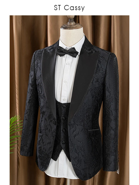 3-piece set man suit(Jacket+vest+pants)groom's wedding suit set men's white slim fit shawl collar evening gown full set