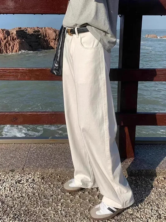 ZOENOVA 2024 New Straight Jeans Women White Plus size High Waist Loose Wide Leg Pants Spring Baggy Korean Fashion Pants