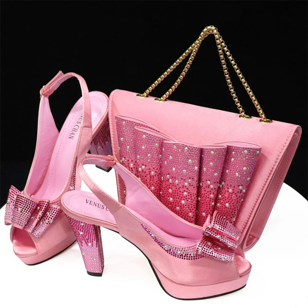 Shoes Matching Bag With Applique Mature African Ladies Super High Heels Sandals for Party Fashionable Italian Women