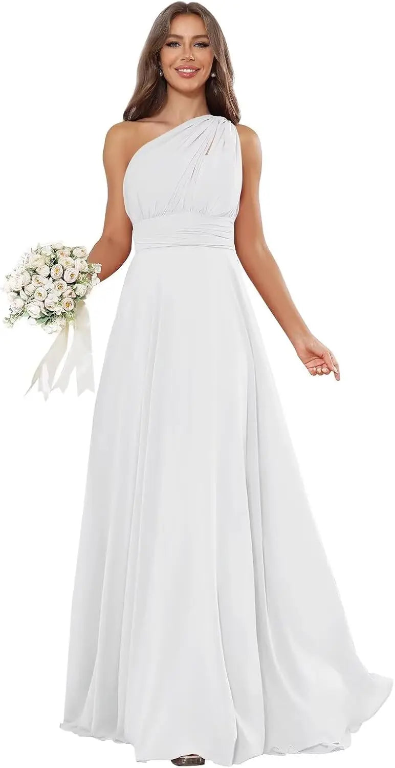Vestidos de Daminha de Um Ombro para Mulheres Vestido de Noite Formal Longo de Chiffon Plissado Vestidos de Madrinha para Casamentos