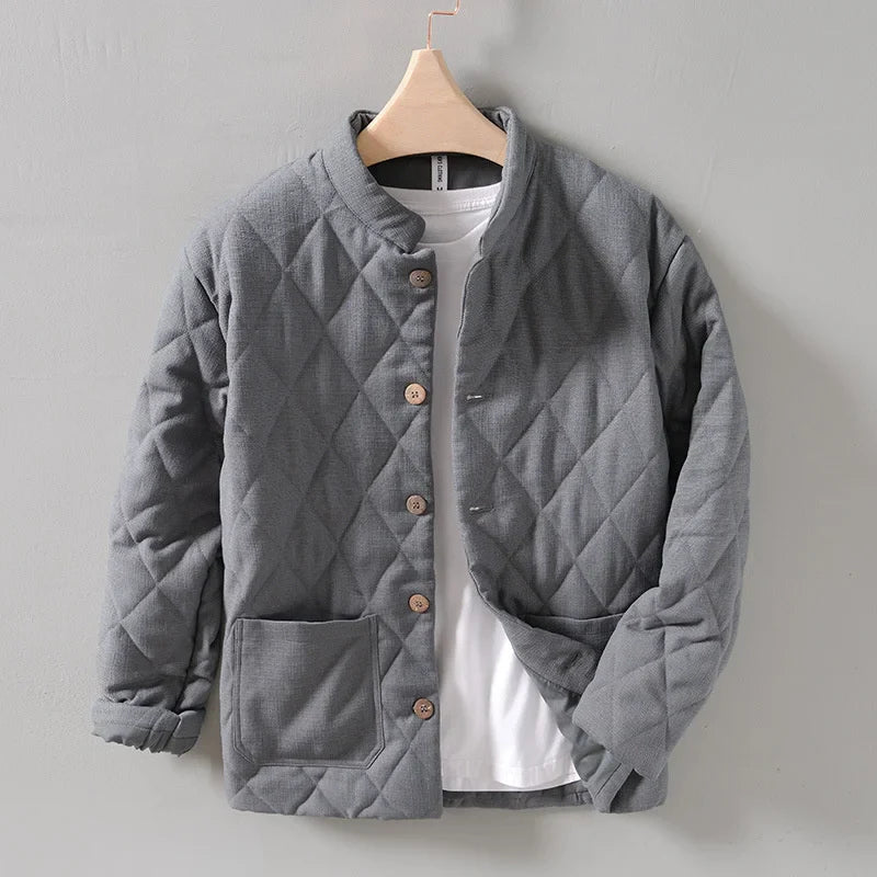 Japanese Style Stand Collar Warm Padded Jacket For Men Vintage Solid Loose Versatile Wadded Jacket Trend Male Outwear Clothing