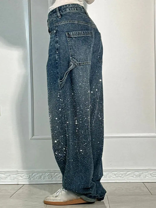 Y2k Street Oversize Loose Shining Female Wide Leg Pants
