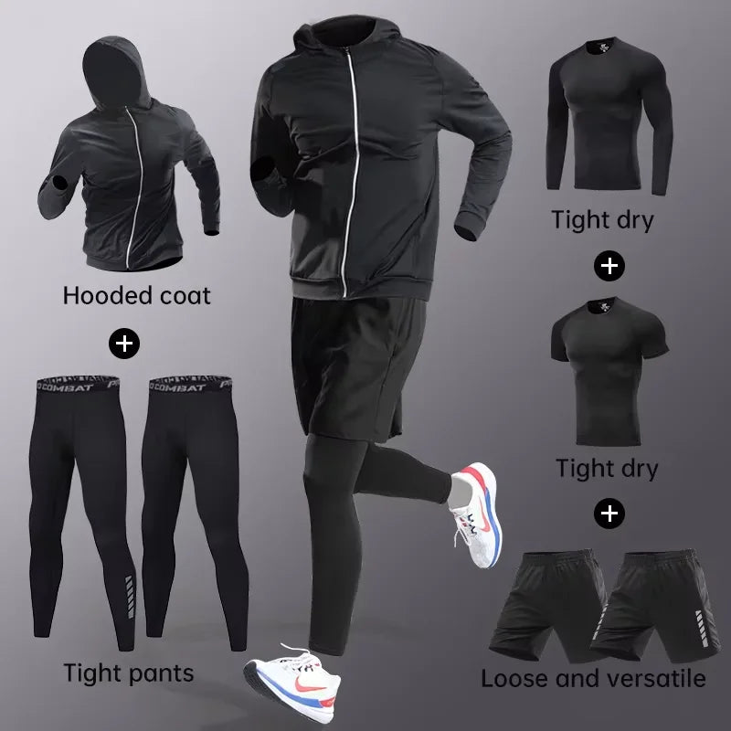 Sports suit men's running gym clothes autumn and winter quick drying clothes tight fitting equipment