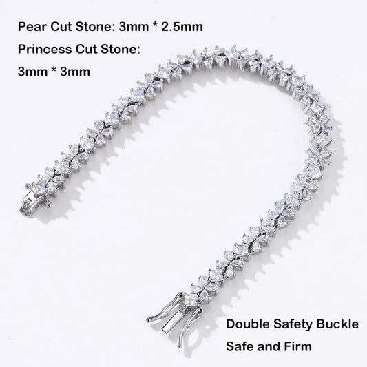 Original Clover Pear Cut Zircon Tennis Bracelet for Women Lady S925 Silver High Carbon Gemstone Link Bracelets Wholesale