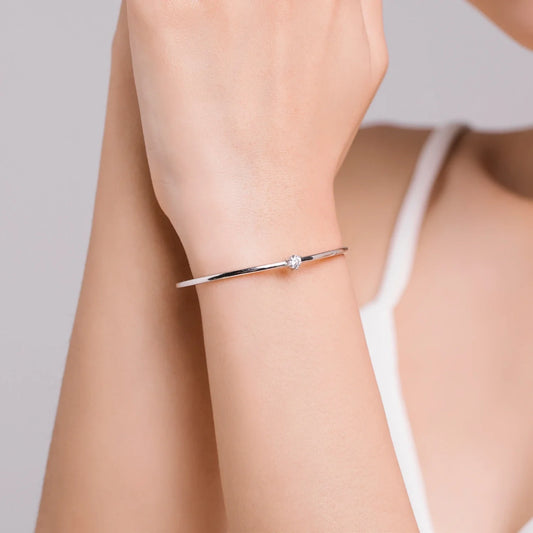 100% Real 925 Sterling Silver Round Clear Ten Heart CZ Open Bracelet For Women Fine Jewelry Charm Adjustable Bangle Gifts
