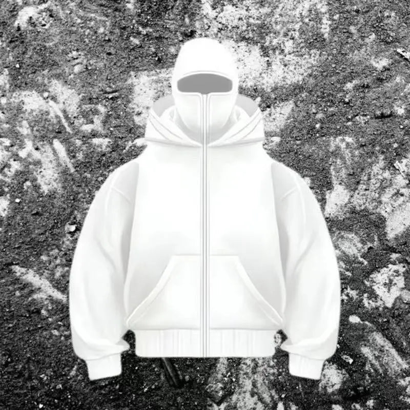 Unisex Hoodie Warm Loose Hooded Jacket Zip-up Casual Jacket with Face Mask for Autumn Winter Outdoor Sports Streetwear