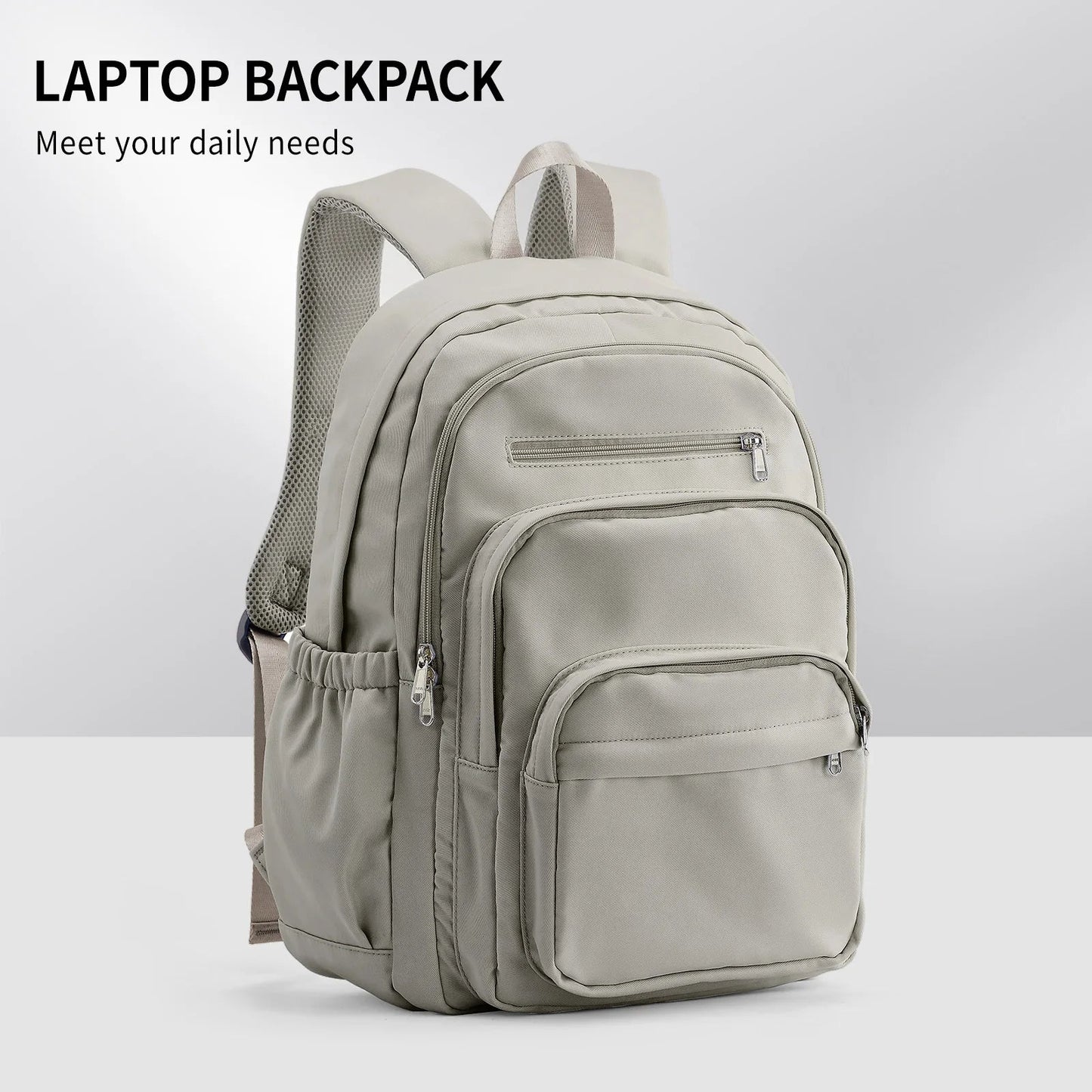 Casual Nylon Backpack, Backpack for Women, Multi-Pocket Design in Light Blue Durable for School, High School and College Bookbag