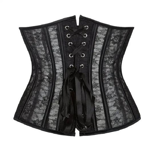 Women Underbust Corset Tops Black White Transparent Mesh Lace Bustier Plastic Bones Basques Body Shaper Waist Cincher Korset