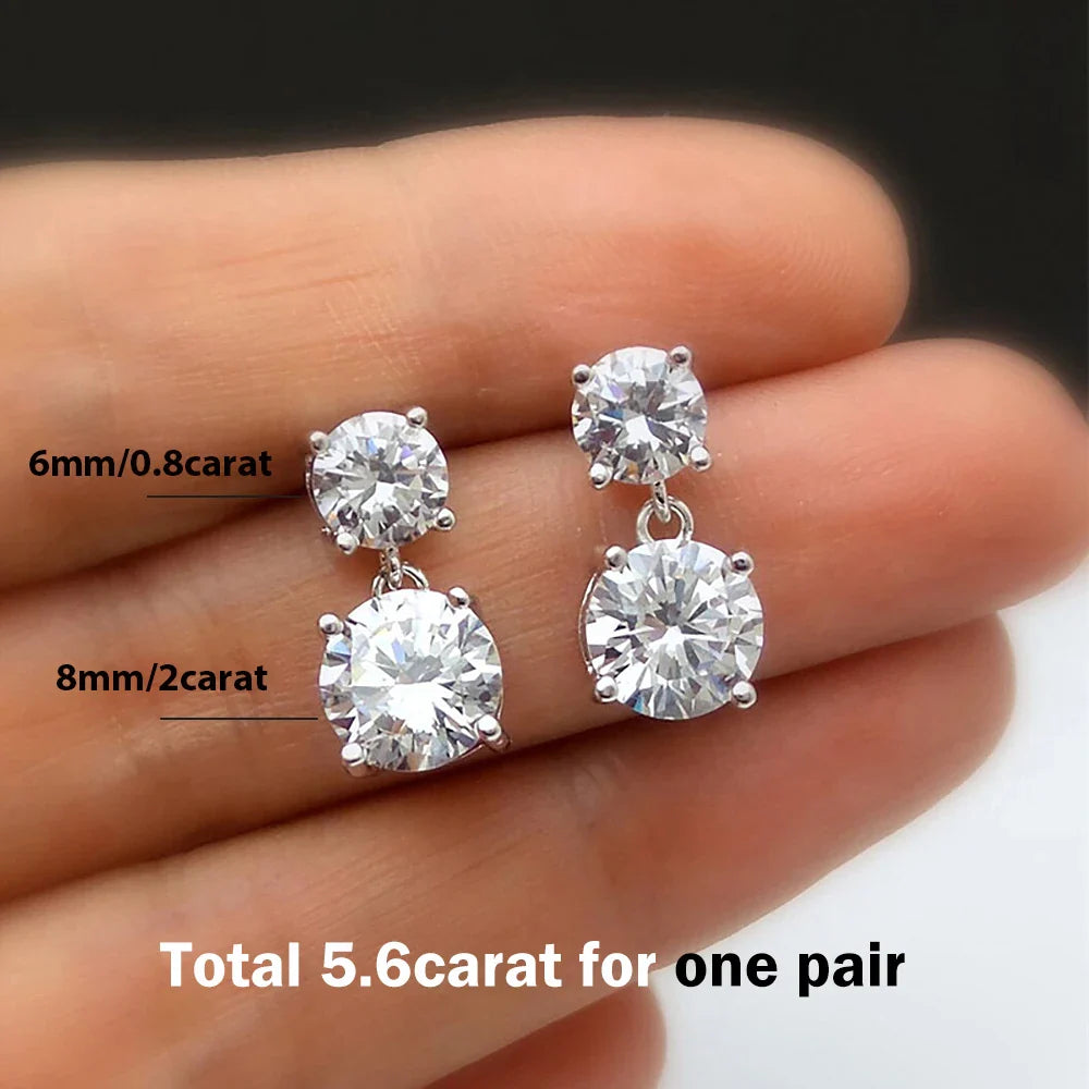5.6cttw D Color Round Brilliant Cut Moissanite Diamond Drop Earrings with Certificate 925 Sterling Silver Stud Earring for Women