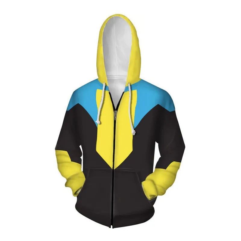 Anime Color Block Hoodies for Men Long Sleeve Pullover Sweatshirt with Pockets 3D Printed Casual Streetwear Zipper Jacket