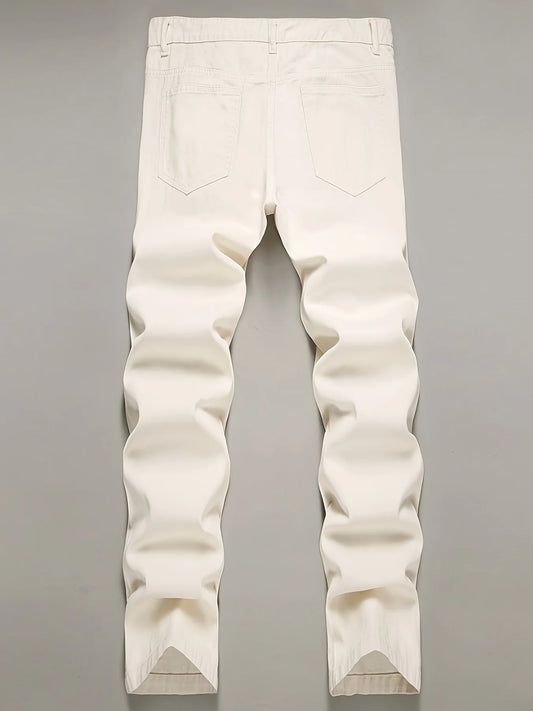 Men's jeans, men's spider web printed worn-out jeans