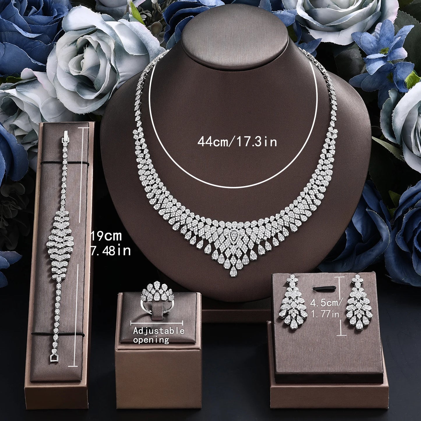 2024 New 4-piece Bride Zirconia Full Set Women's Party Jewelry Set Luxury Dubai Nigeria CZ Crystal Wedding Jewelry Set