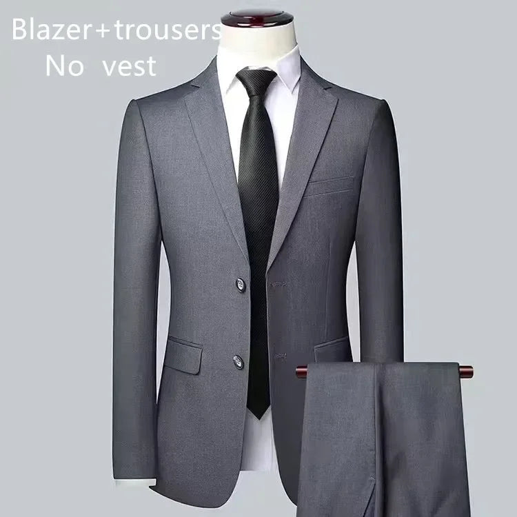 Men's Solid Color Business Suit Fashion Banquet Wedding Trend Groom Best Man Single 3/2/1