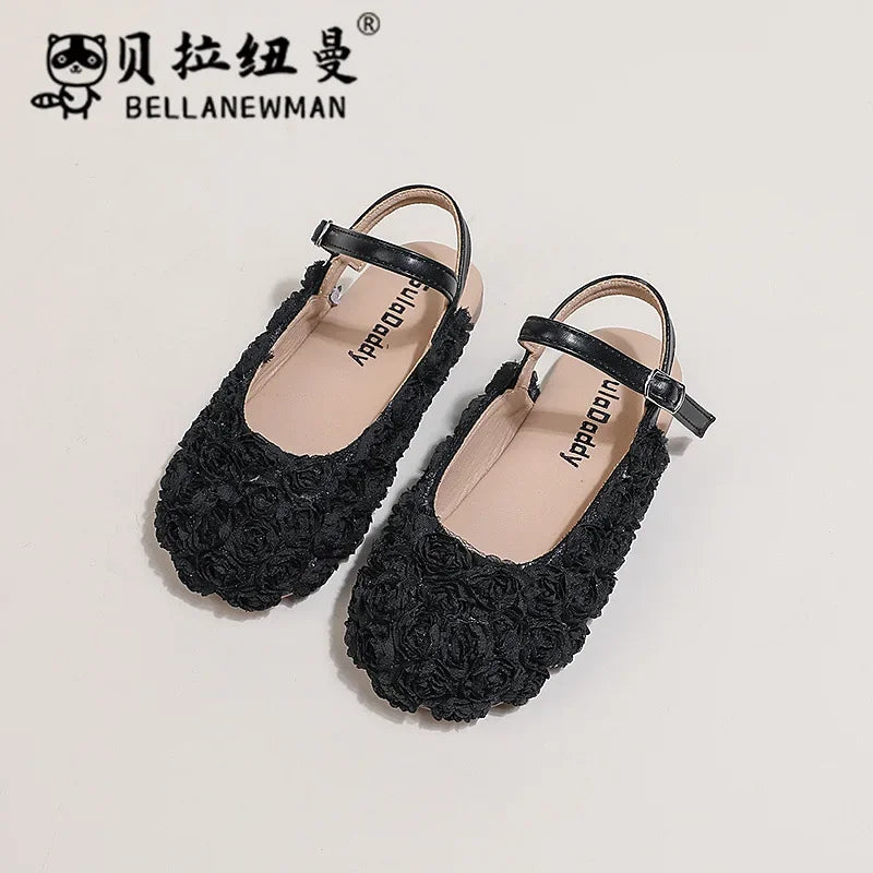 Girls Sandals Small Cute Flowers Close-toed Sandals For Girl 2025 Spring Summer Kids Flats Girls Ankle Strap Sandals